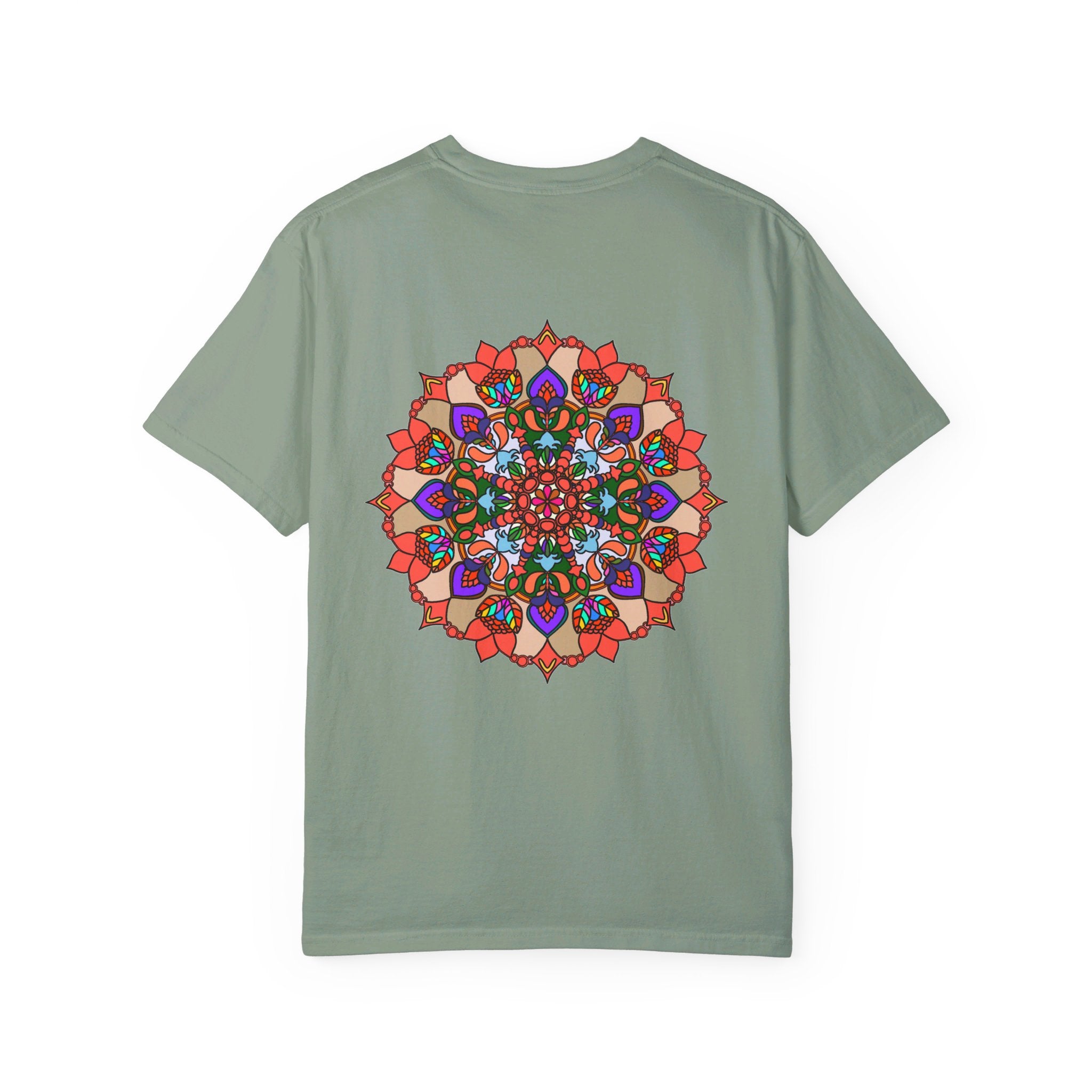 Unisex Mandala T-Shirt featuring hand-drawn mandala art, made with 100% ring-spun cotton and garment-dyed for extra comfort