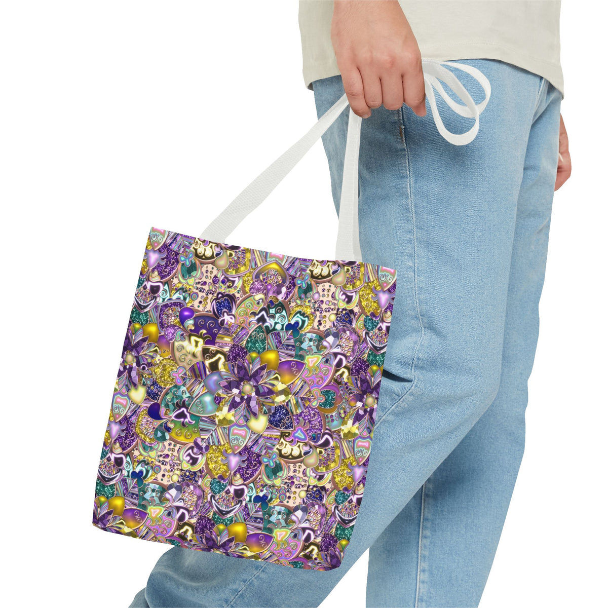 Colorful Purple Floral Pattern Tote Bag
