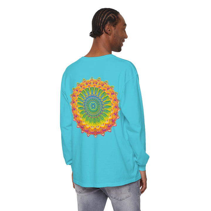 Colorful and eye-catching mandala print on this unisex long sleeve t-shirt