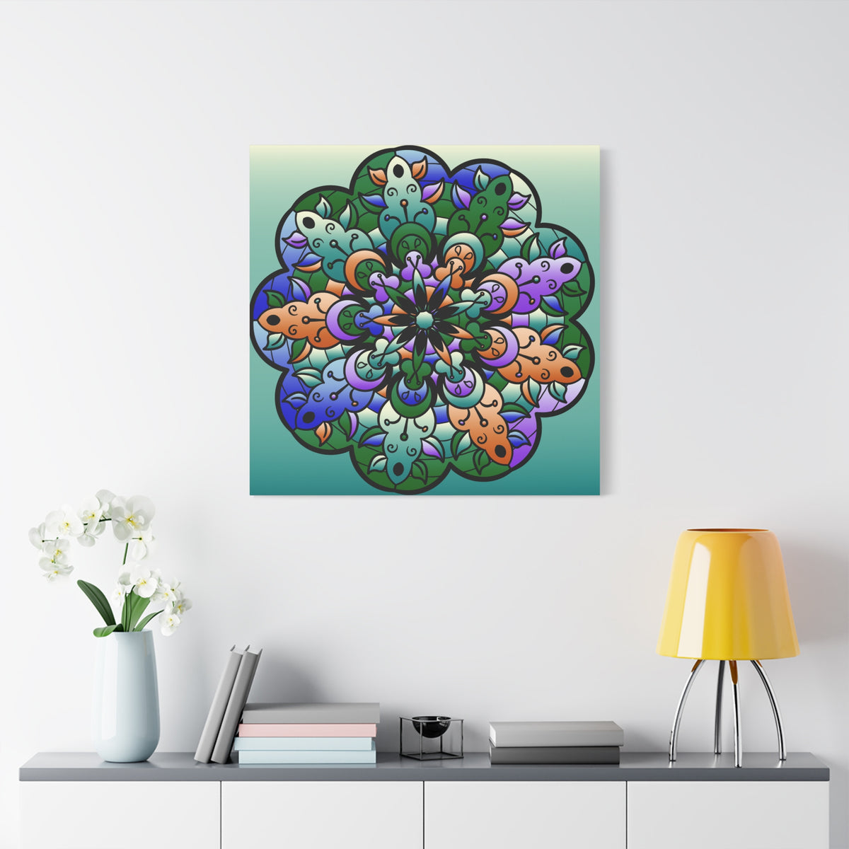 Floral Mandala Matte Canvas Print — Colorful Stretched Wall Art