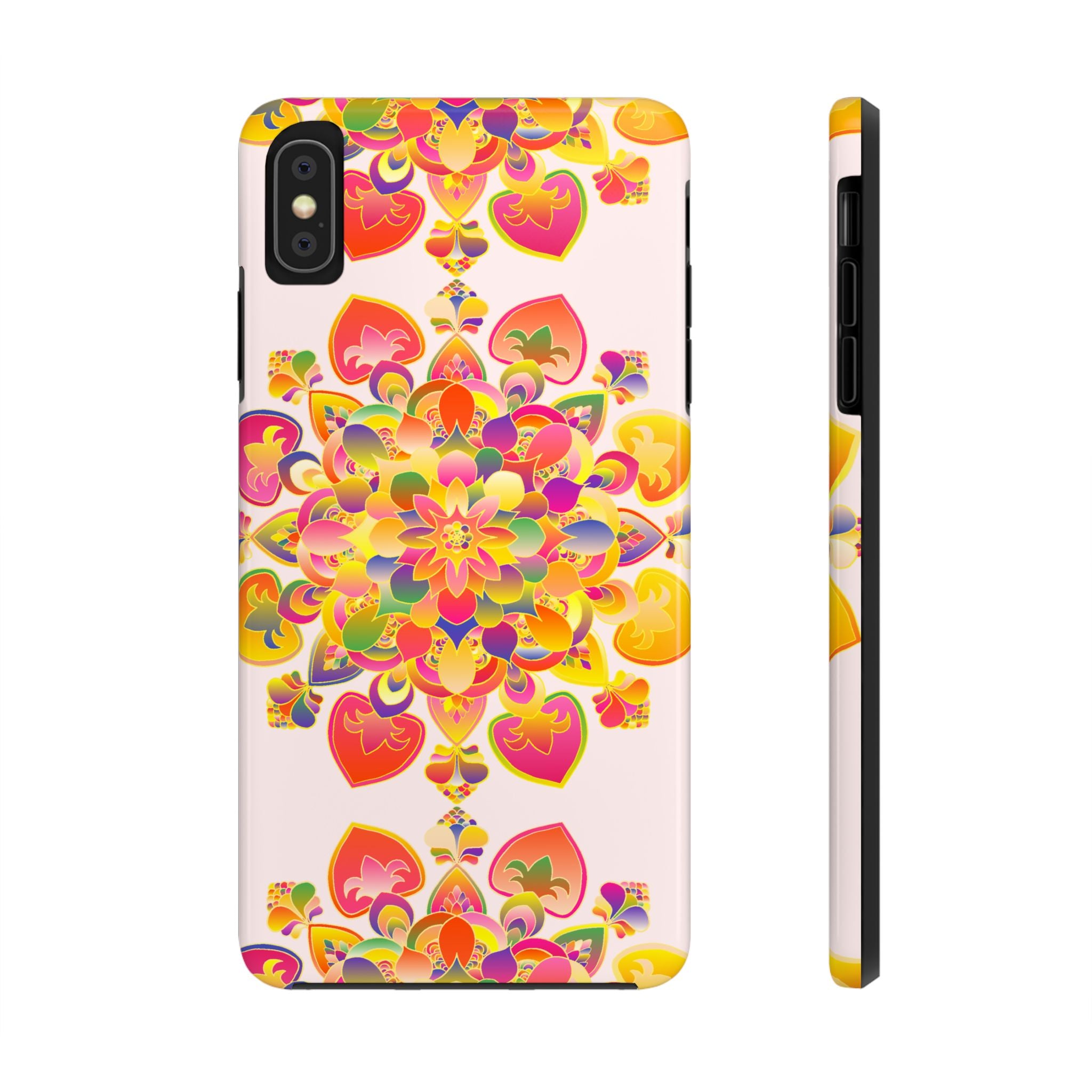 Hand drawn mandala art phone case featuring intricate and colorful design