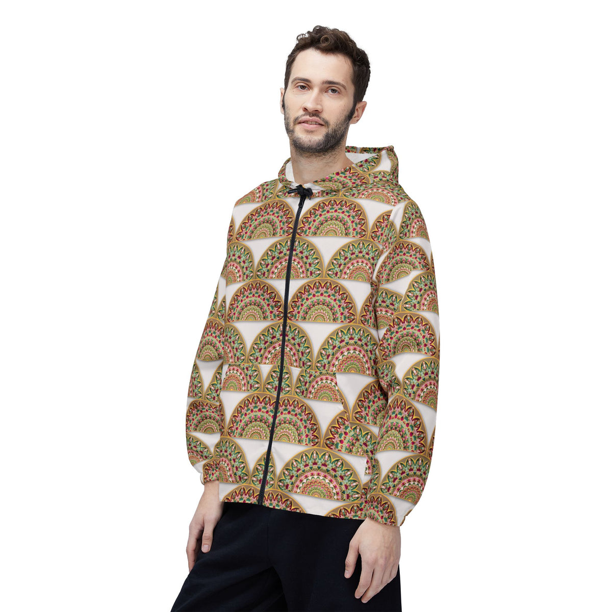 Art Deco Fan Pattern Windbreaker Jacket