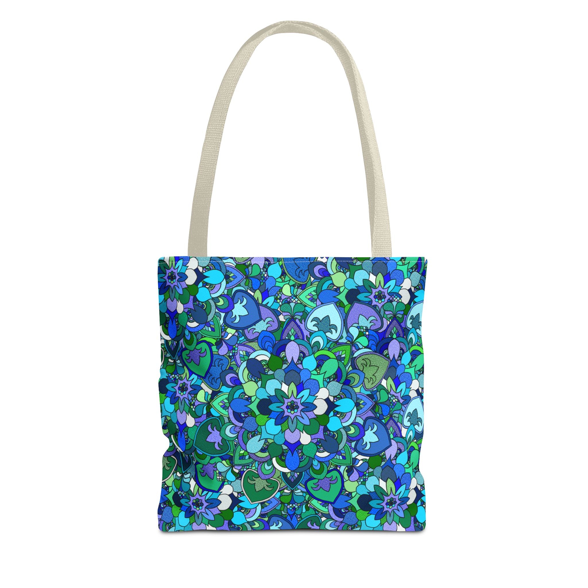 Blue Green Floral Mandala Tote Bag — Vibrant All-Over-Print Shopper