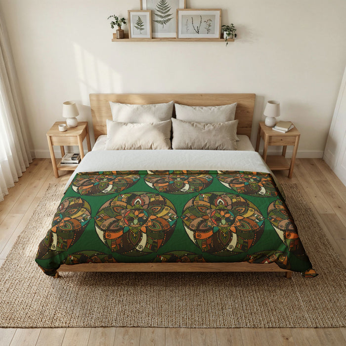 Copripiumino in cotone con mandala bohémien — Biancheria da letto geometrica floreale verde