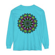 Colorful psychedelic mandala design on unisex long sleeve t-shirt