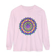 Colorful and intricate mandala design on a unisex long sleeve t-shirt
