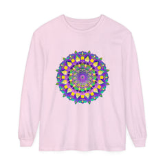 Colorful and intricate mandala design on a unisex long sleeve t-shirt