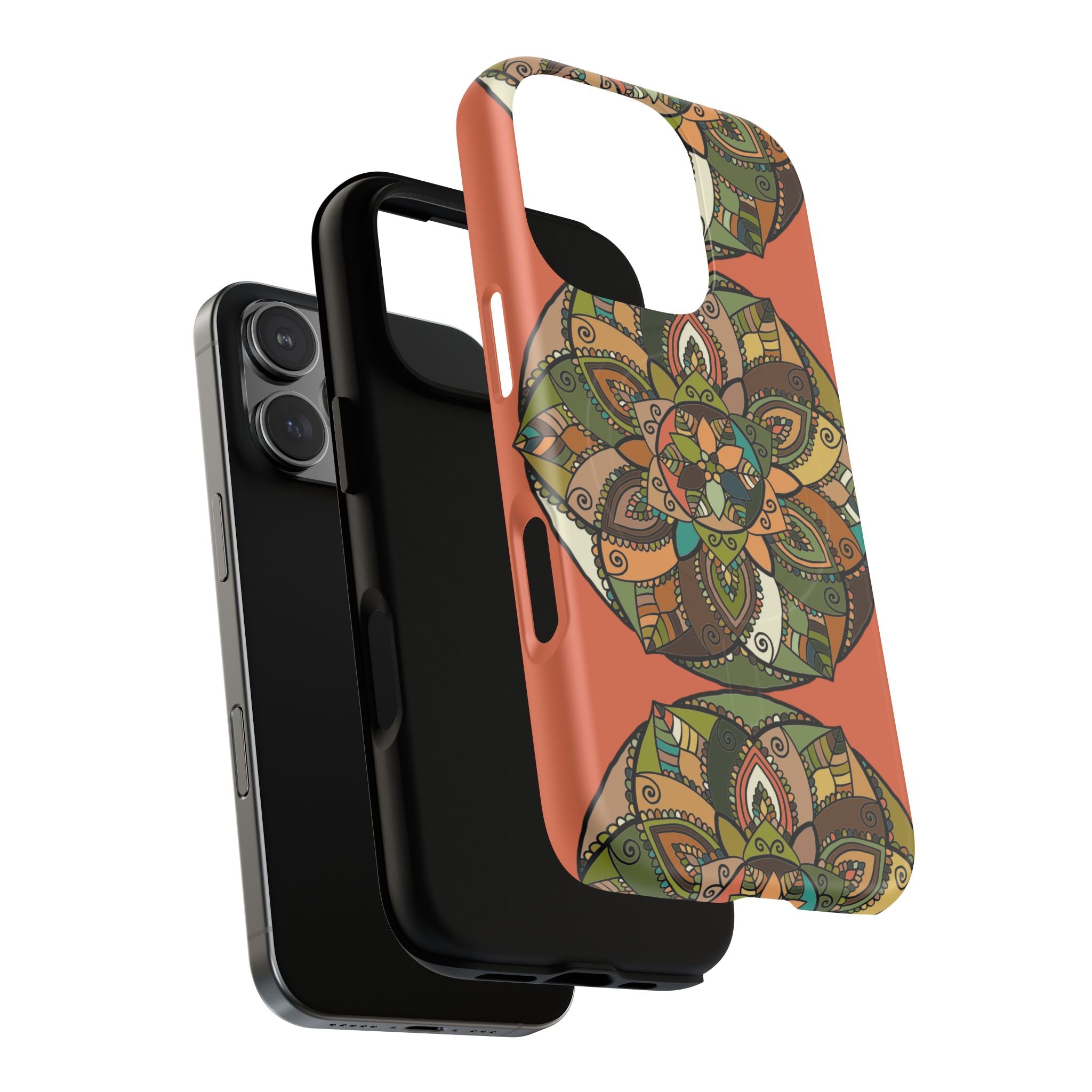 Mandala Floral Tough Magnetic Phone Case — Boho Earth-Tone Protective Cover