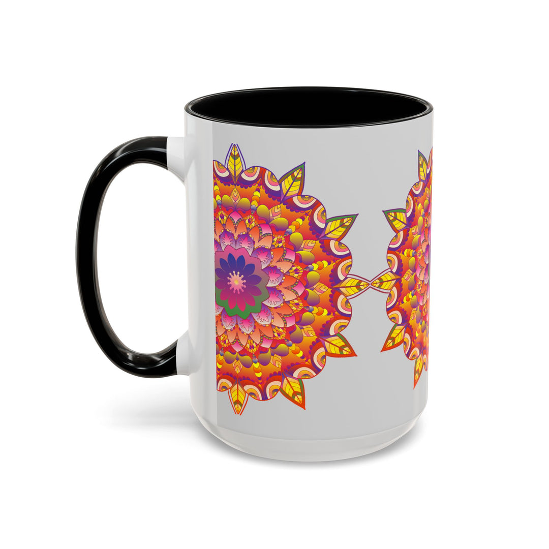 Beautiful ceramic mug with a colorful floral mandala design on it