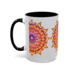 Beautiful ceramic mug with a colorful floral mandala design on it