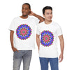 Vibrant and intricate mandala geometric design on a colorful t-shirt