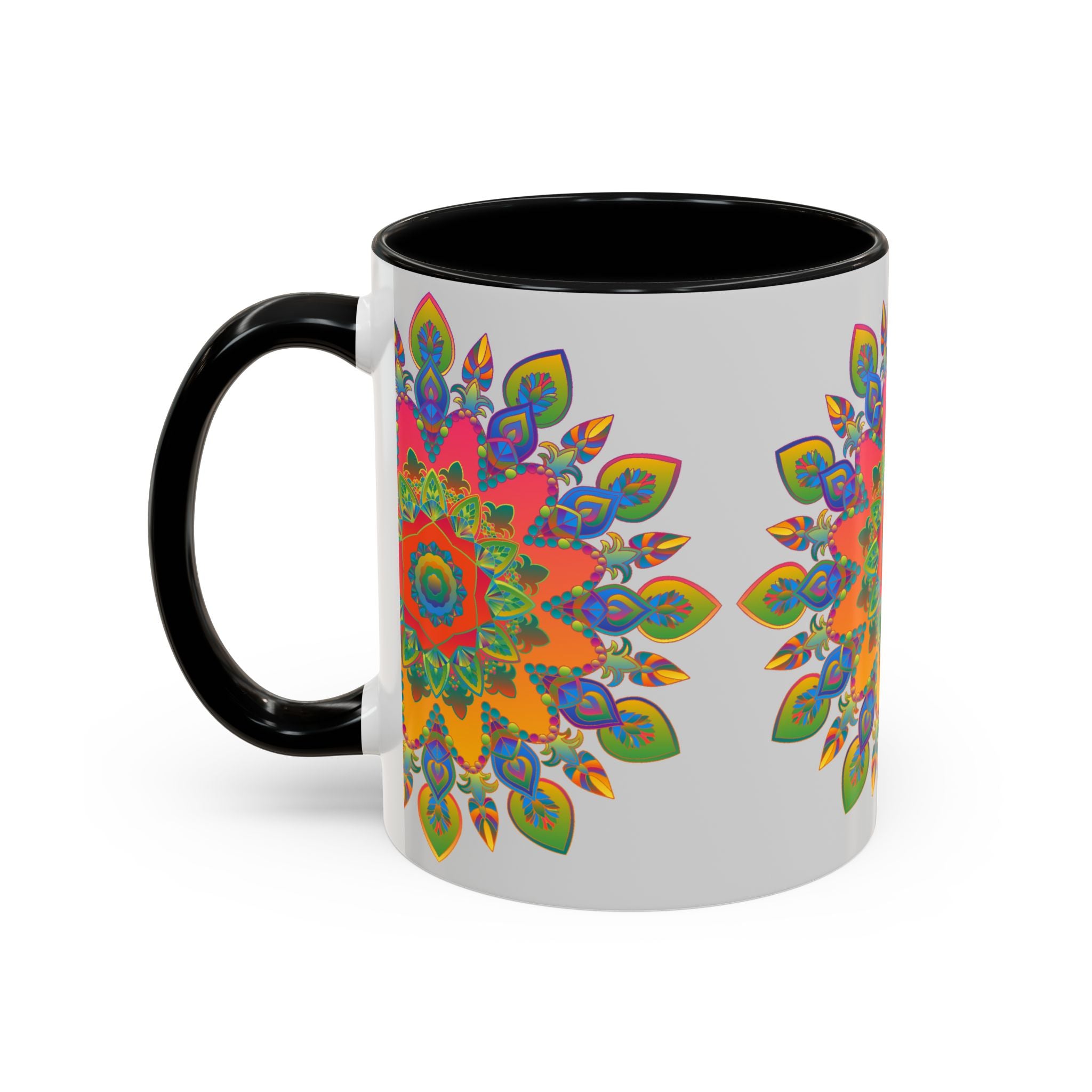 Colorful Mandala Mug - Intricate Art on Grey - Beautiful hand-painted ceramic mug with vibrant mandala design on a grey background