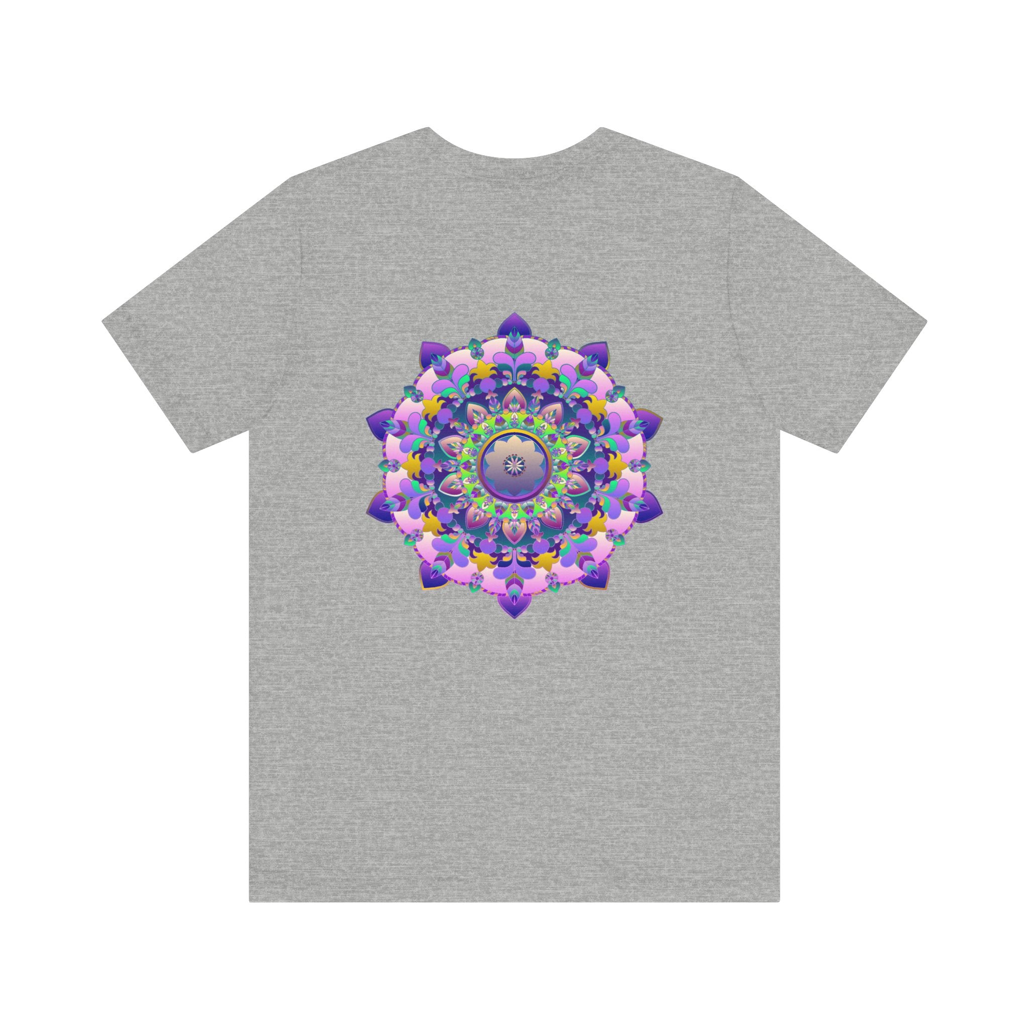 A beautiful and vibrant mandala T-shirt with intricate spiritual design symbolizing peace and harmony