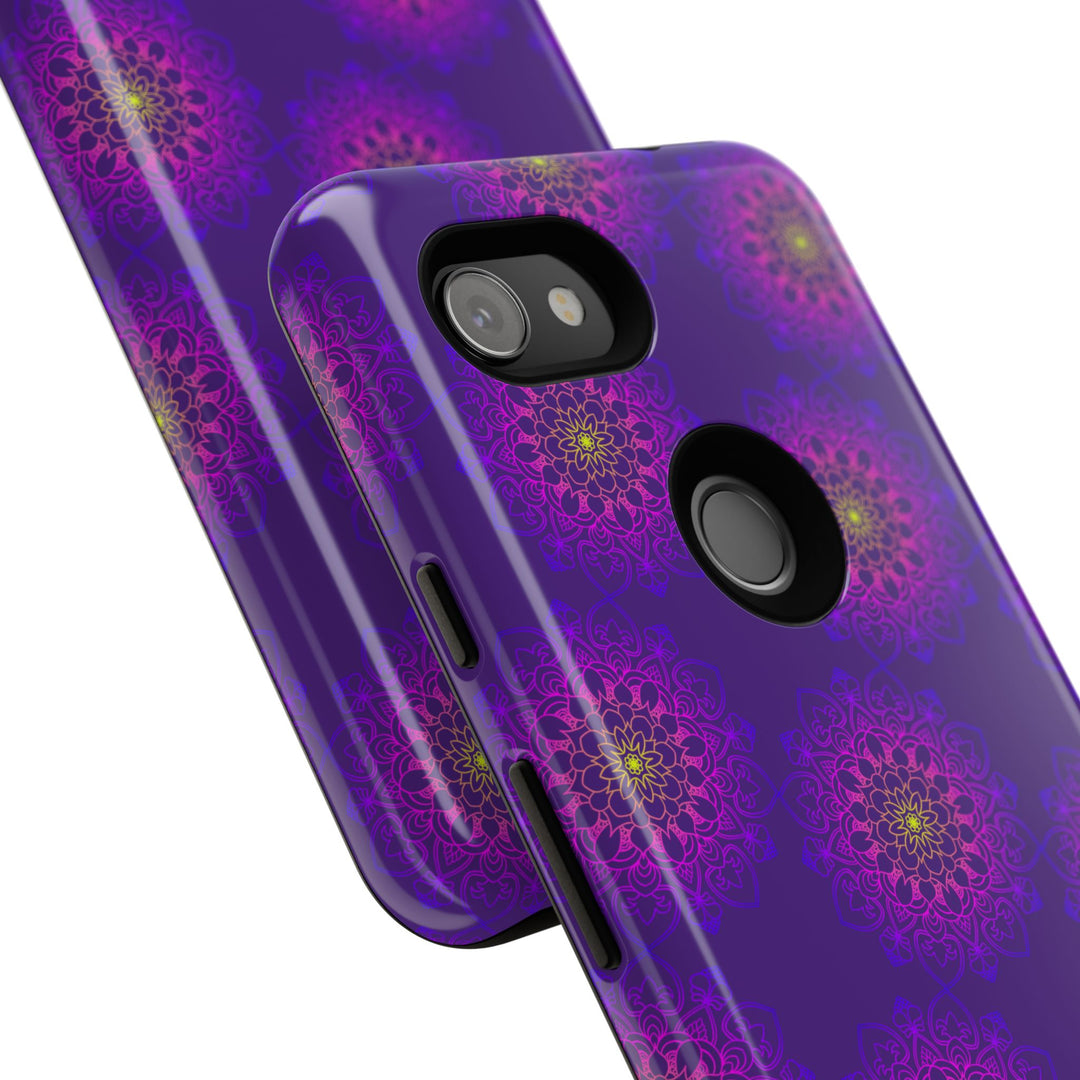 Intricate Purple Floral iPhone Case with Bold Mandala Design