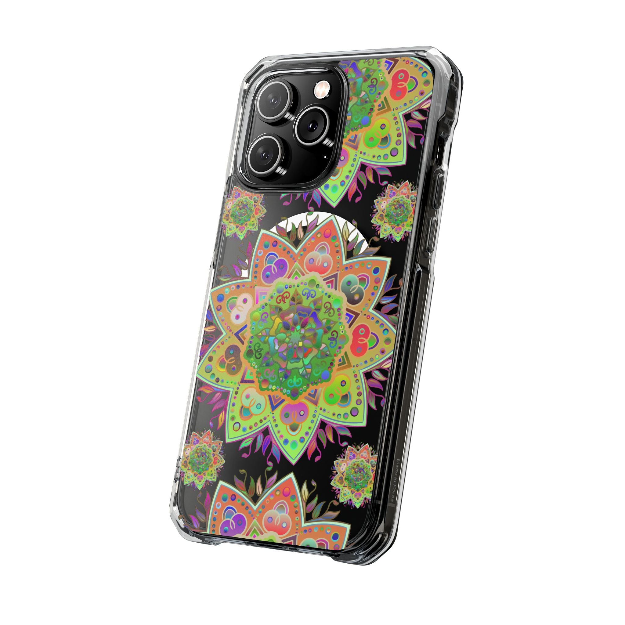 Durable iPhone 14/15 case featuring elegant mandala pattern and MagSafe® compatibility