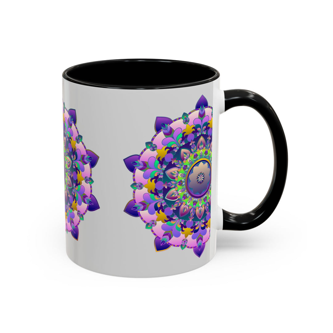 A beautiful ceramic mug featuring a vibrant mandala art design with colorful floral patterns