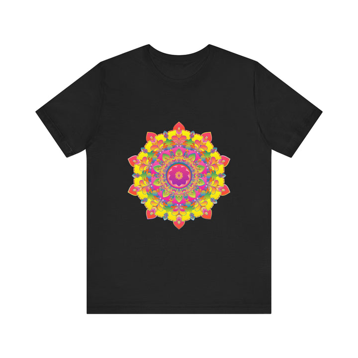 Vibrant Mandala Tee showcasing a colorful floral design in red, blue, yellow, and green, perfect for adding a pop of color to any outfit