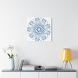 Handmade Mandala Art in Steel Blue with intricate design on matte canvas
