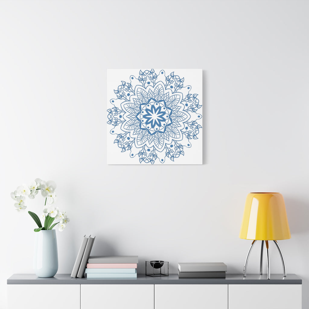 Handmade Mandala Art in Steel Blue with intricate design on matte canvas