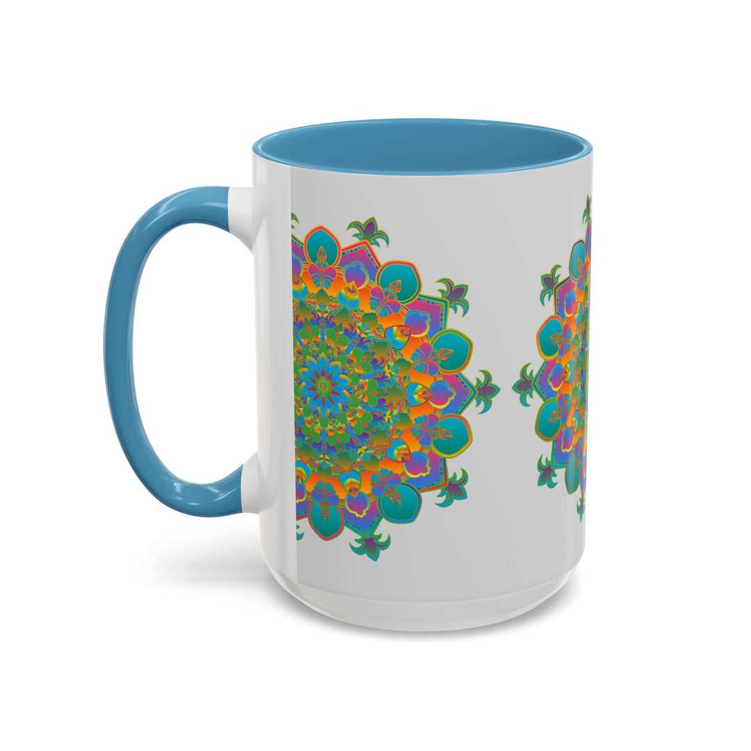 Colorful mandala art mug with intricate design and vibrant colors