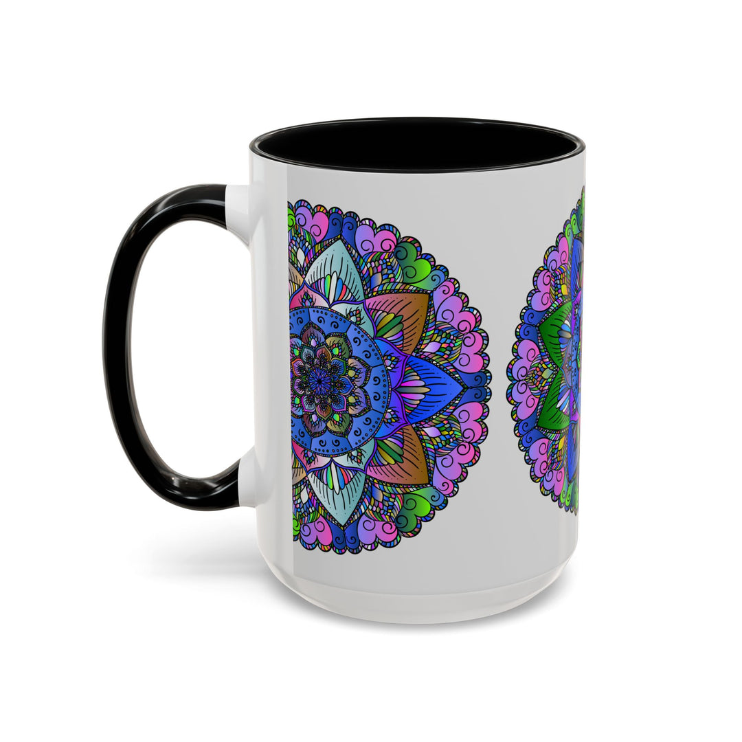 A vibrant and calming mandala mug featuring intricate and colorful art designs