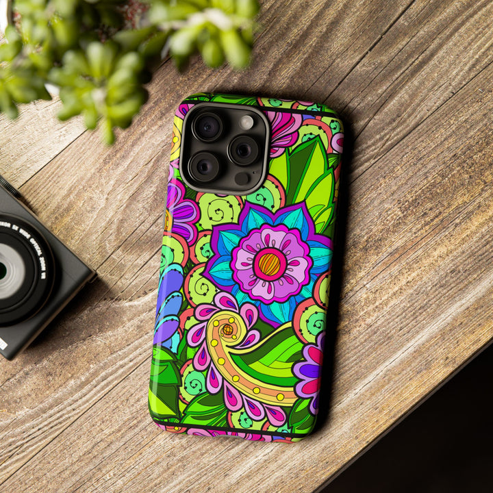 Floral Fantasy iPhone and Google Pixel Case in Bright Green Palette