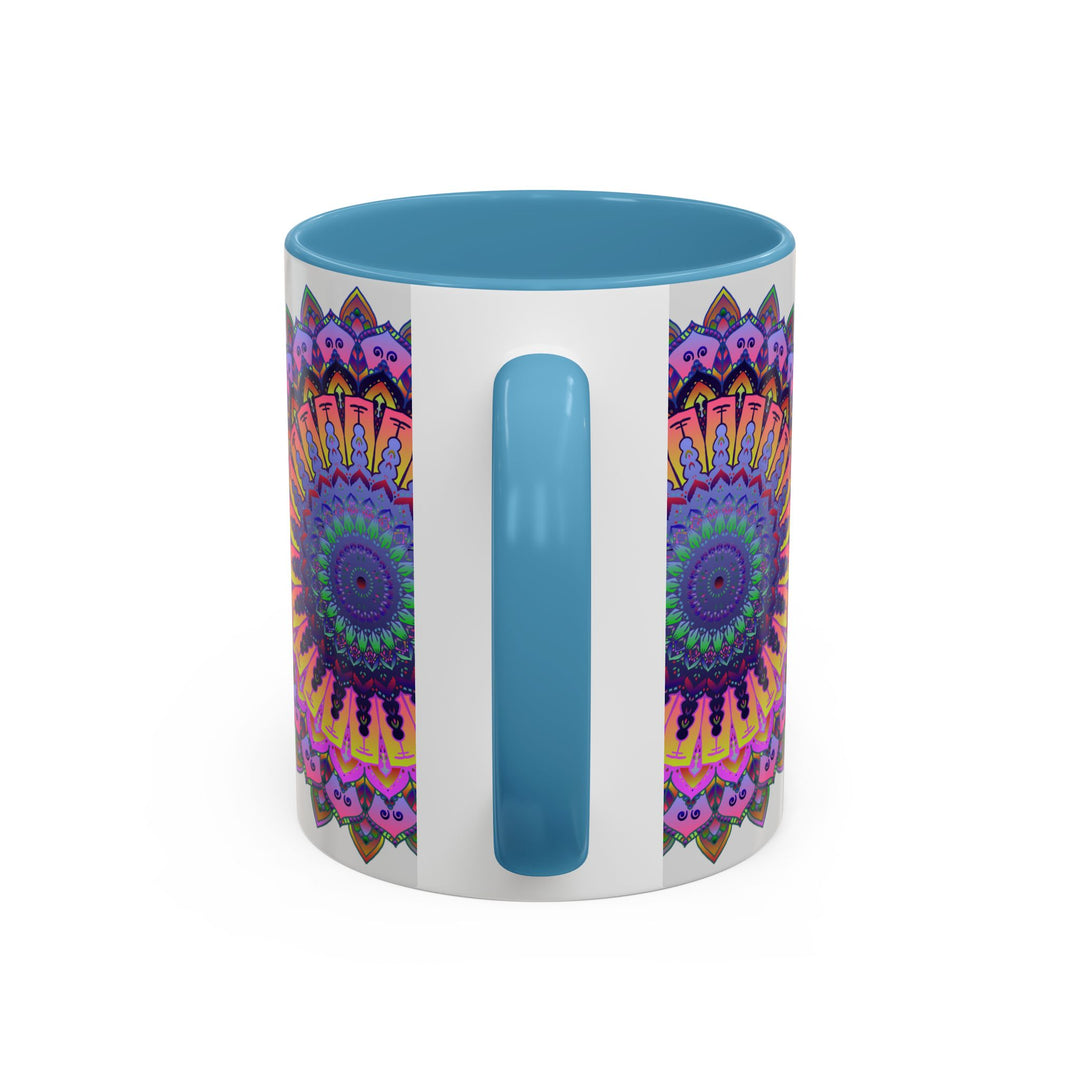 Mandala Mug featuring intricate and vibrant art on a sleek grey background, perfect for adding a pop of color to your morning routine