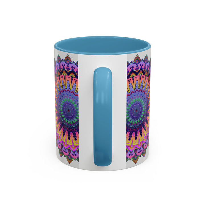 Mandala Mug featuring intricate and vibrant art on a sleek grey background, perfect for adding a pop of color to your morning routine