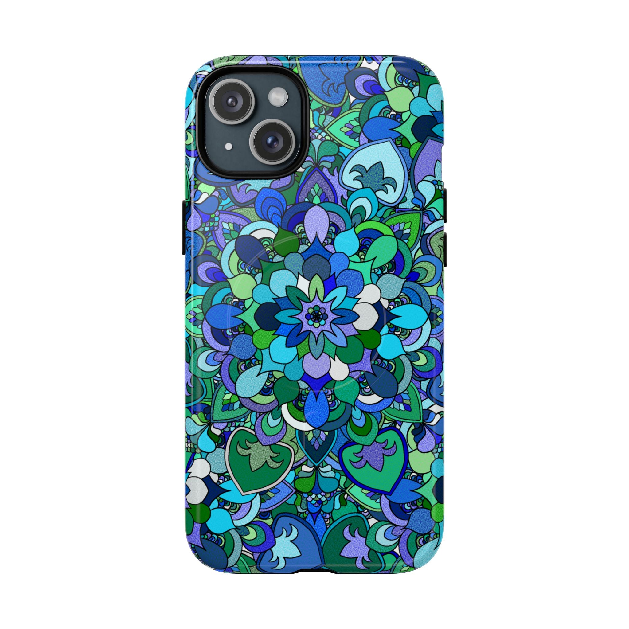 Floral Mandala Tough Magnetic Phone Case — Blue Green Pattern