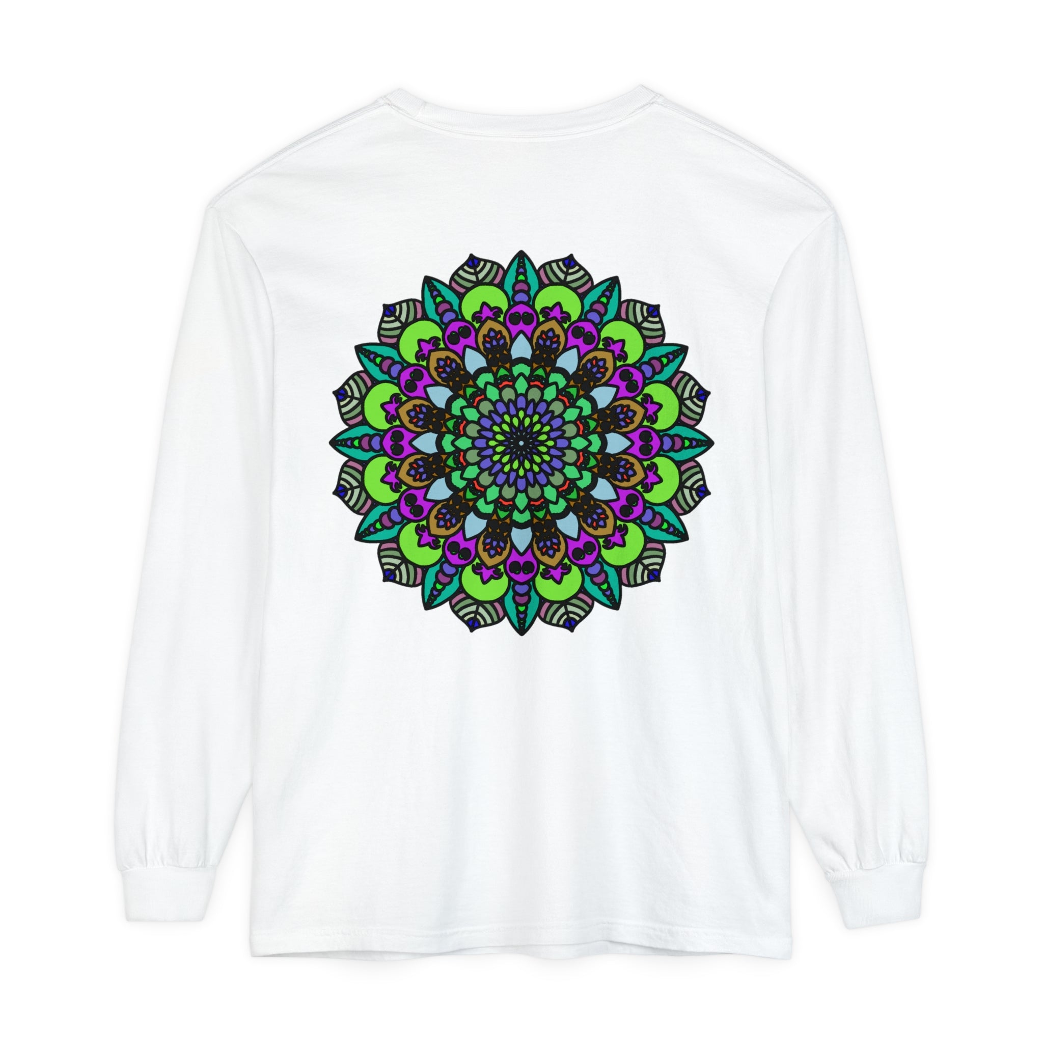 Colorful and intricate Psychedelic Mandala design on a Unisex Long Sleeve T-Shirt