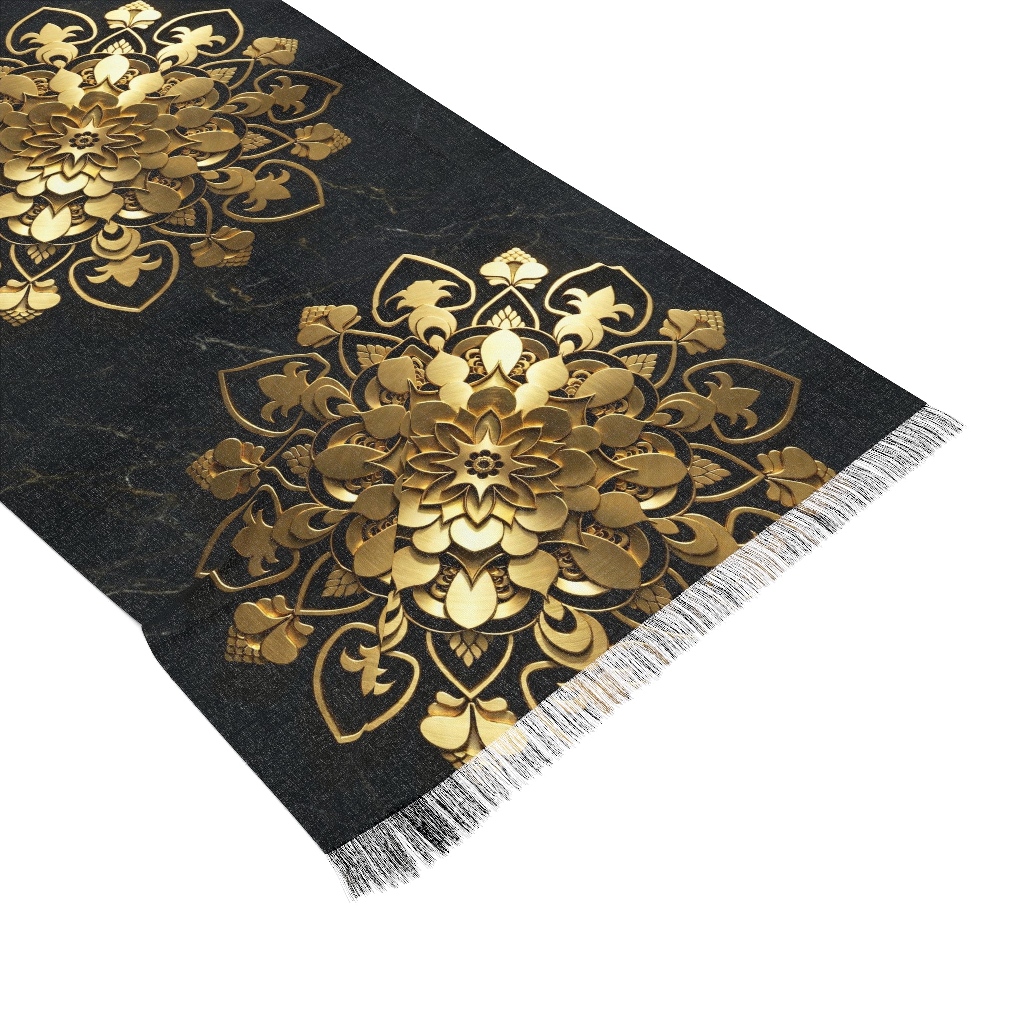 Gold Mandala Black Marble Luxury Scarf