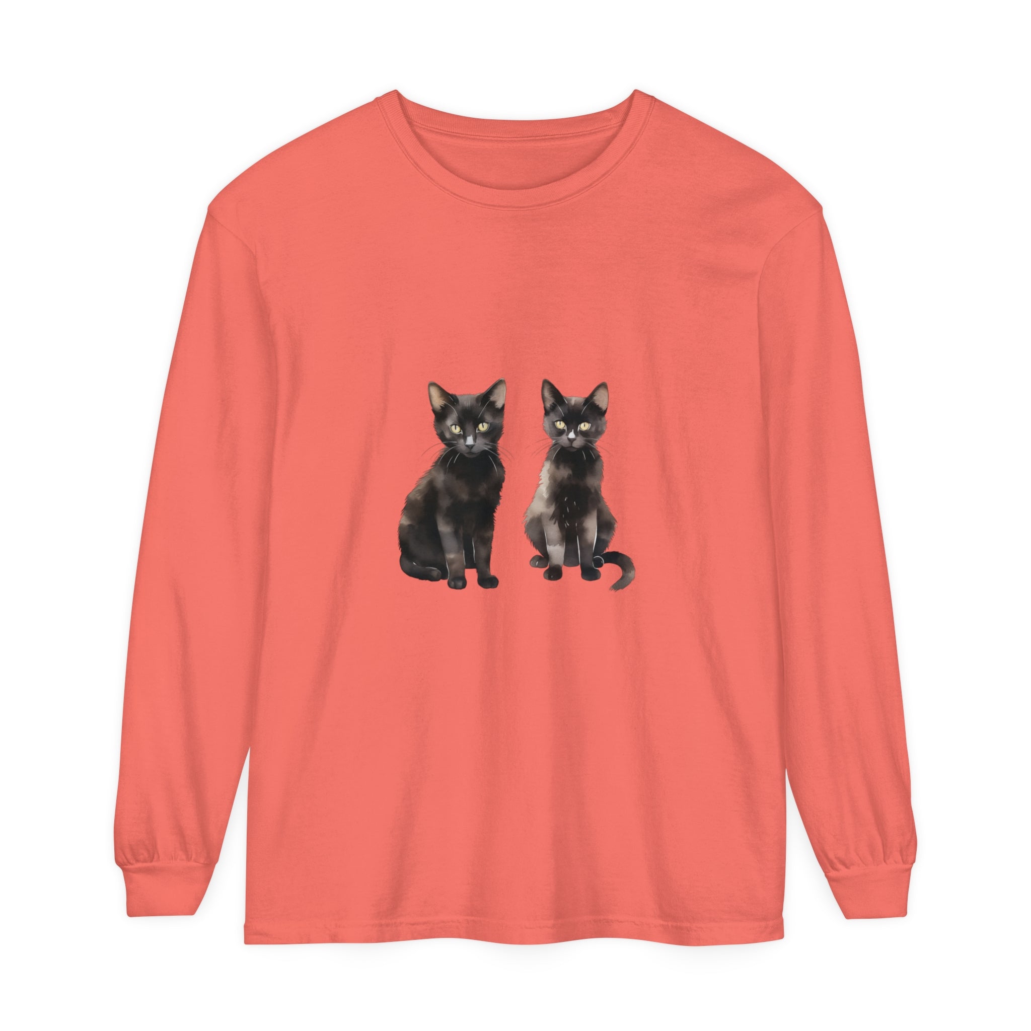 Black Cat Watercolor Art Long Sleeve T-Shirt featuring a beautiful watercolor painting of a black cat on a comfortable long sleeve tee