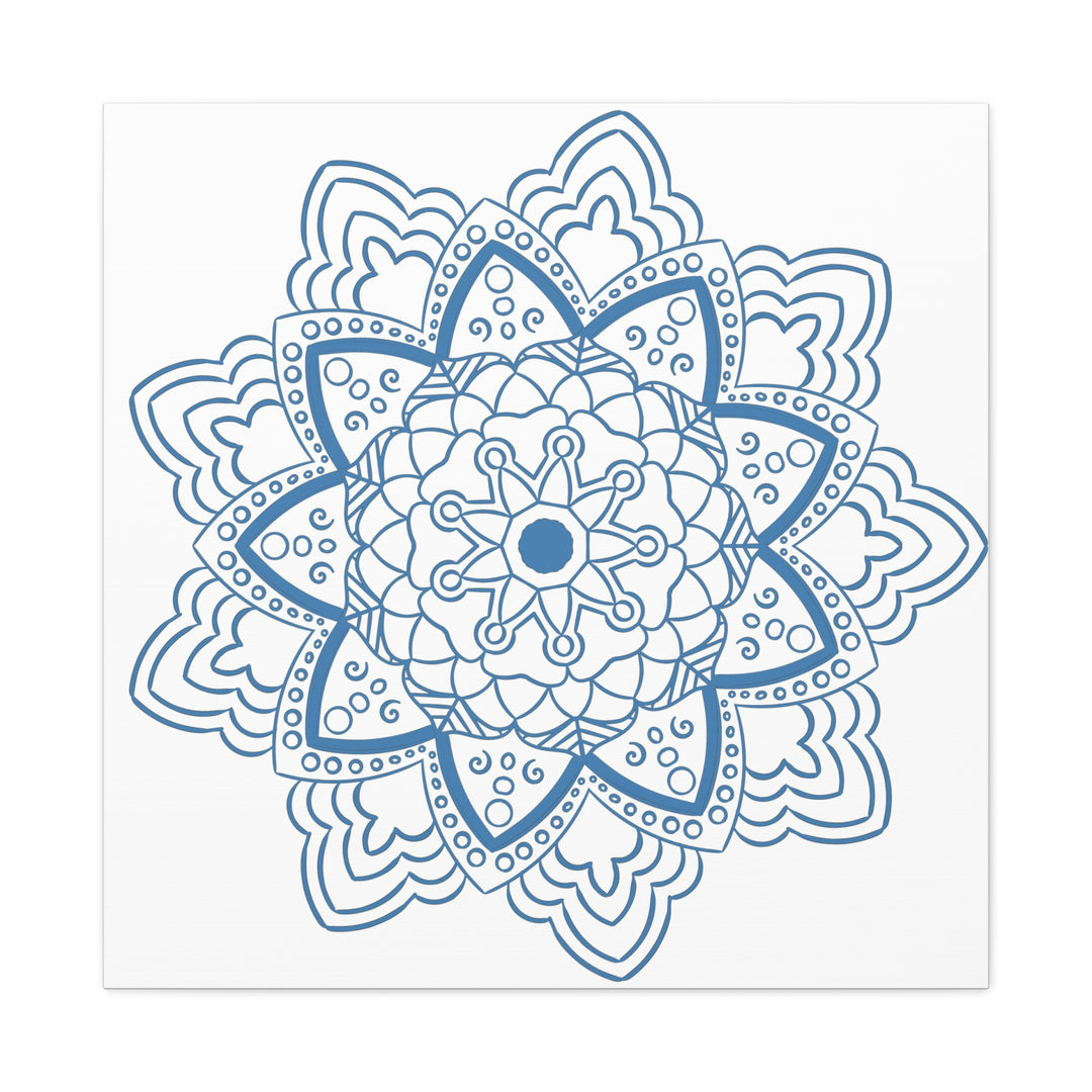 Handmade Mandala Art in Steel Blue, Matte Canvas, Stretched, 125 - Beautiful Mandala Design Wall Art