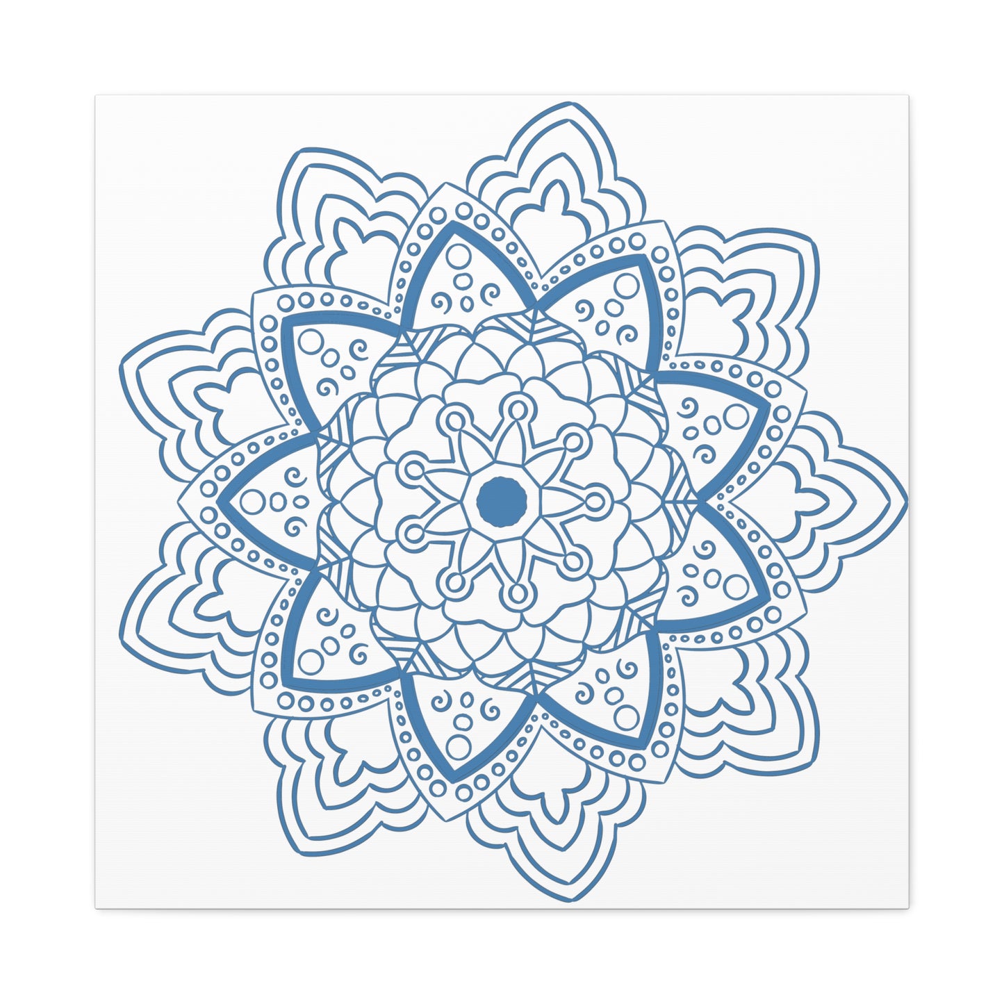 Handmade Mandala Art in Steel Blue, Matte Canvas, Stretched, 125 - Beautiful Mandala Design Wall Art