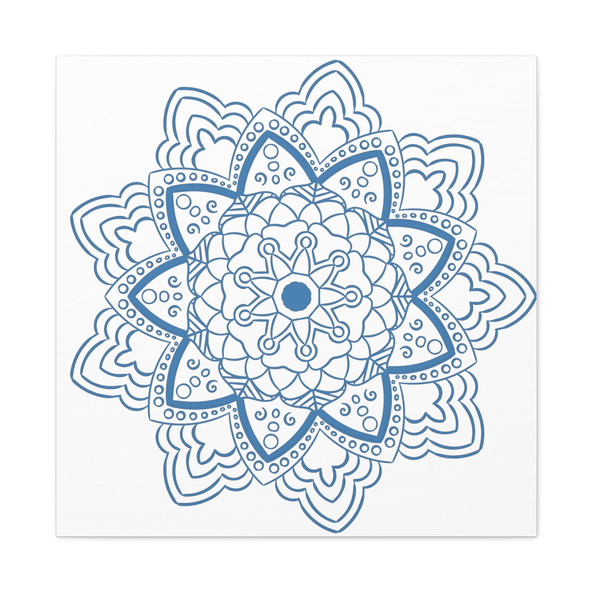 Handmade Mandala Art in Steel Blue, Matte Canvas, Stretched, 125 - Beautiful Mandala Design Wall Art