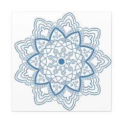 Handmade Mandala Art in Steel Blue, Matte Canvas, Stretched, 125 - Beautiful Mandala Design Wall Art