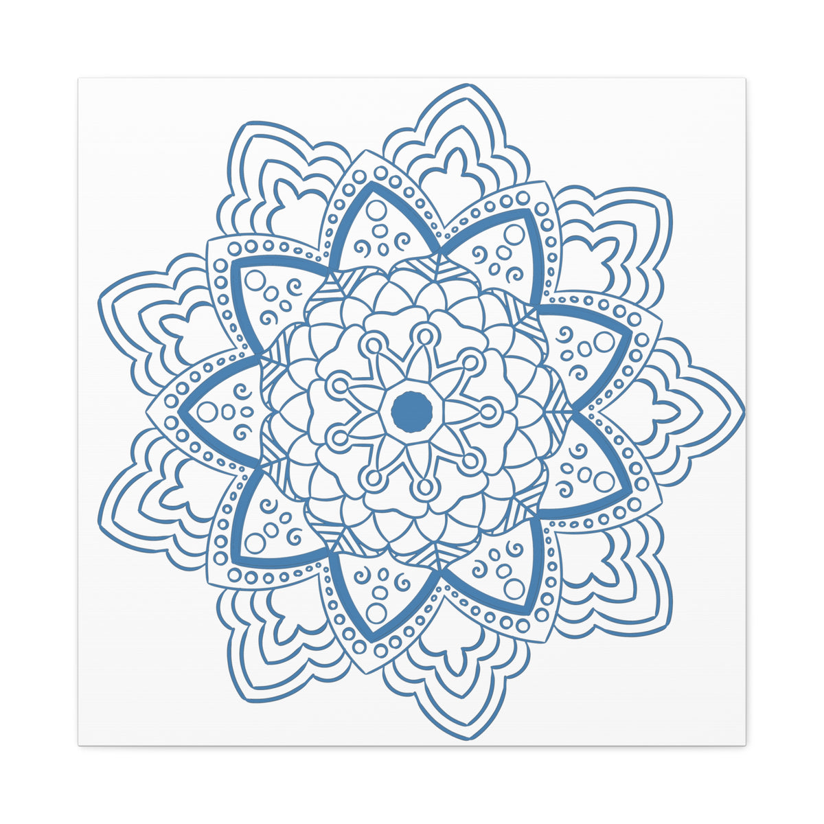 Handmade Mandala Art in Steel Blue, Matte Canvas, Stretched, 125 - Beautiful Mandala Design Wall Art