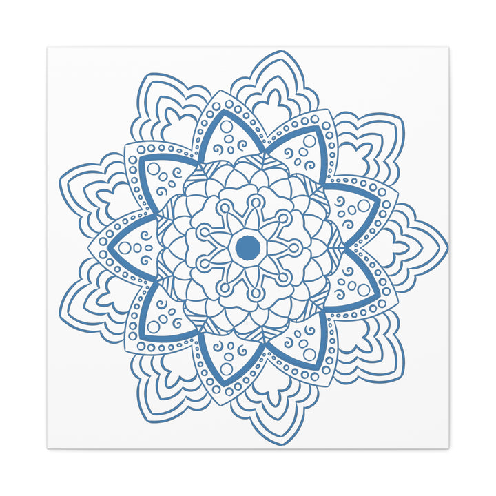 Handmade Mandala Art in Steel Blue, Matte Canvas, Stretched, 125 - Beautiful Mandala Design Wall Art