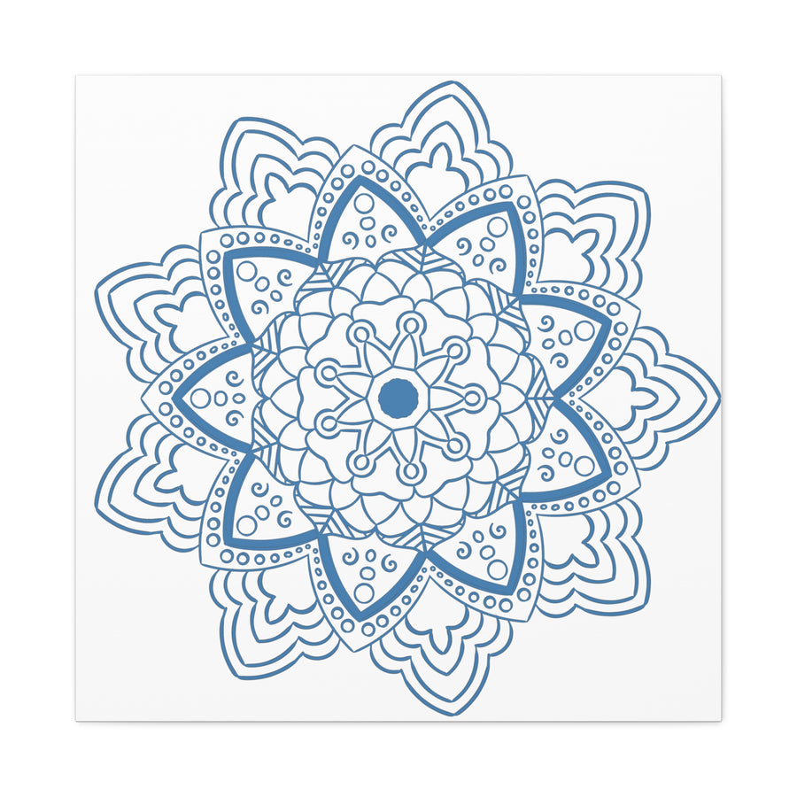 Handmade Mandala Art in Steel Blue, Matte Canvas, Stretched, 125 - Beautiful Mandala Design Wall Art