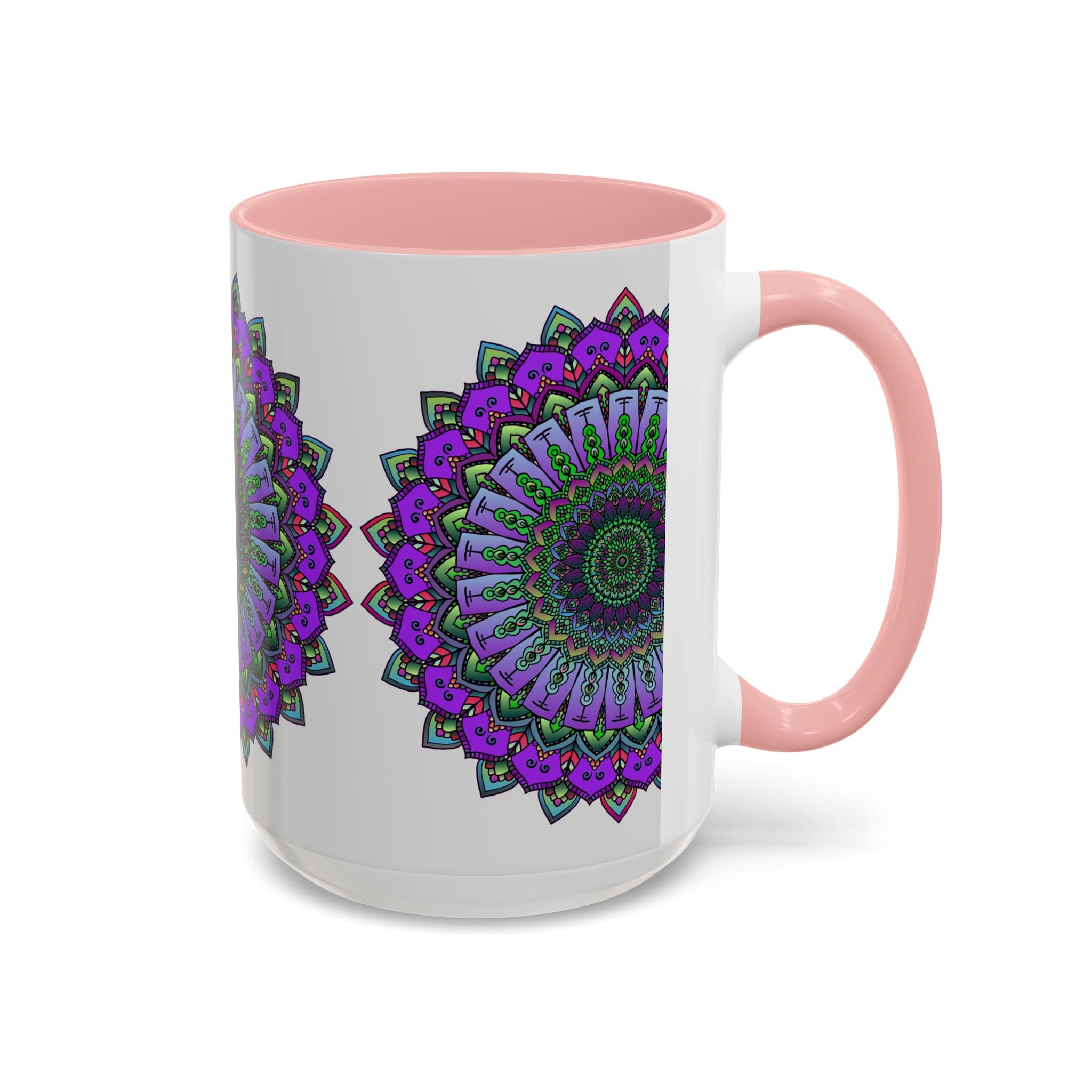 Colorful ceramic mug featuring a vibrant mandala design, perfect for spiritual art lovers