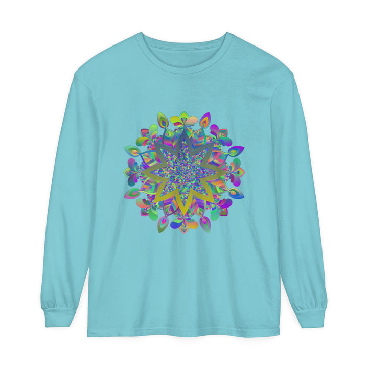 Colorful Mandala Unisex Long Sleeve T-Shirt with intricate design and vibrant colors