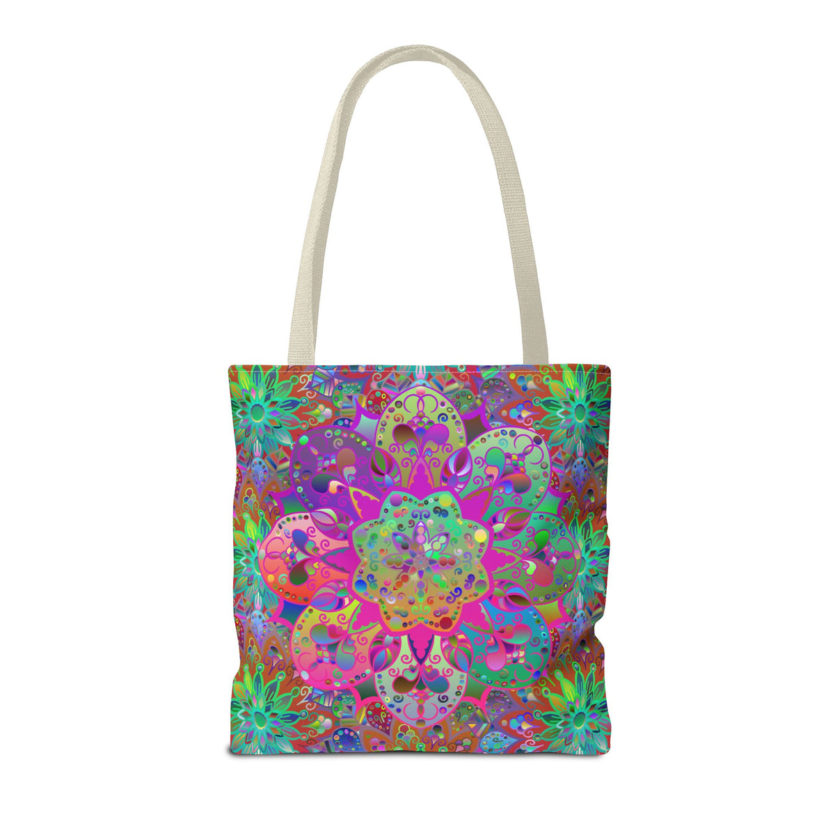 Psychedelic Mandala Tote Bag — Colorful Boho All-Over Print Tote