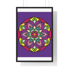 Hand-drawn vertical framed poster featuring a purple mandala, perfect for mindfulness and yoga