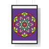 Hand-drawn vertical framed poster featuring a purple mandala, perfect for mindfulness and yoga