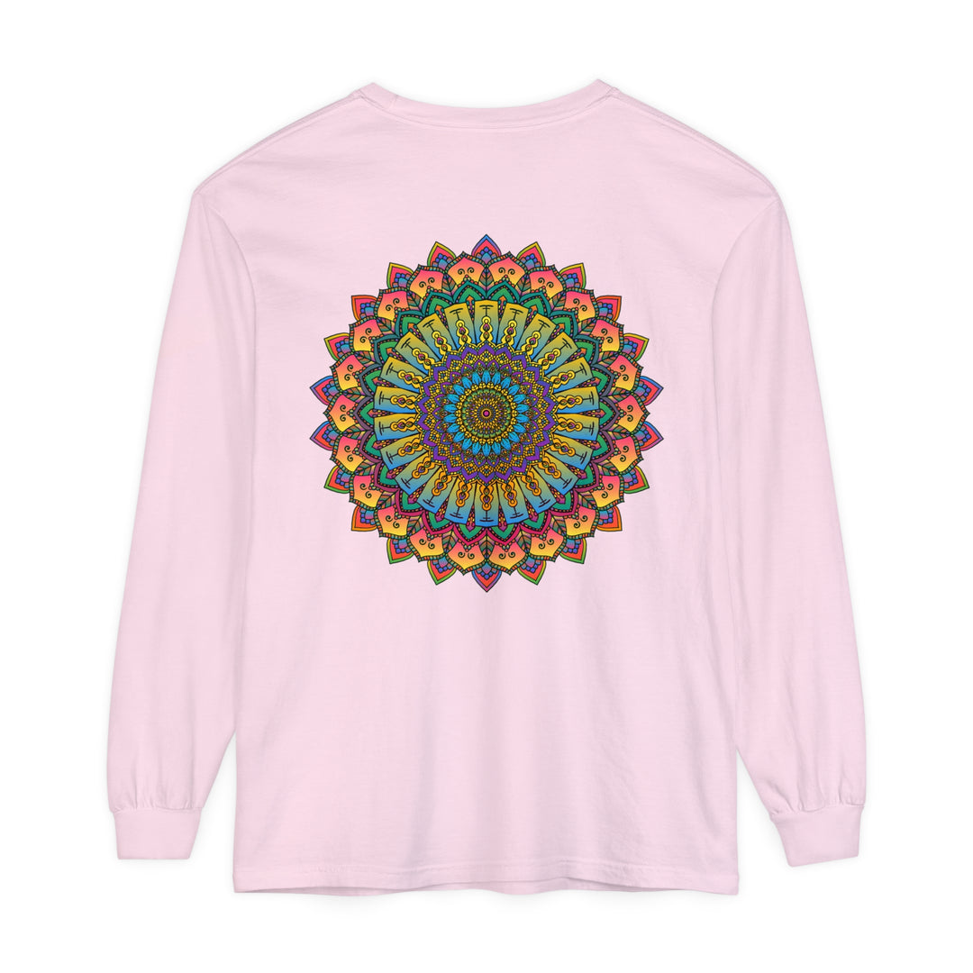 Intricate Mandala Unisex Long Sleeve T-Shirt featuring a beautifully detailed mandala design in vibrant colors perfect for both men and women