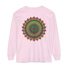 Intricate Mandala Unisex Long Sleeve T-Shirt featuring a beautifully detailed mandala design in vibrant colors perfect for both men and women