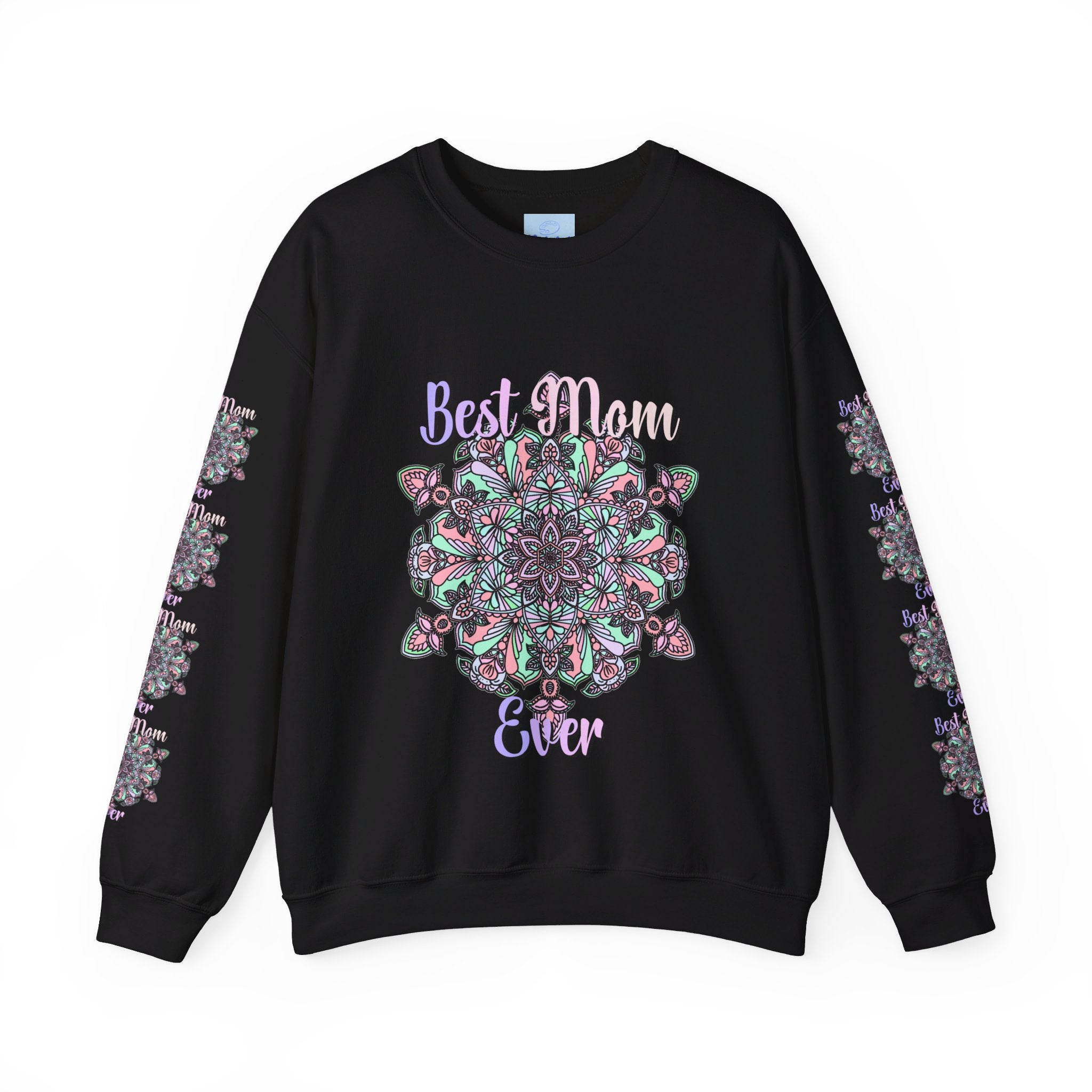 Black Unisex Heavy Blend™ Crewneck Sweatshirt with 'Best Mom Ever' design, perfect birthday gift for mom