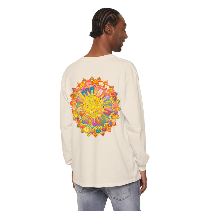 Intricate Mandala Unisex Long Sleeve T-Shirt with vibrant, detailed design, perfect for both men and women