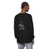 A watercolor illustration of a black and white cat on a long sleeve t-shirt