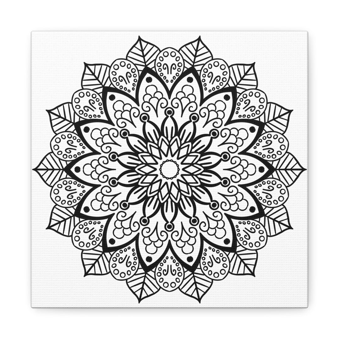 Handmade Mandala Art - Black & White Wall Art - Matte Canvas, Stretched, 125 - Intricately designed circular pattern on canvas, perfect for home decor